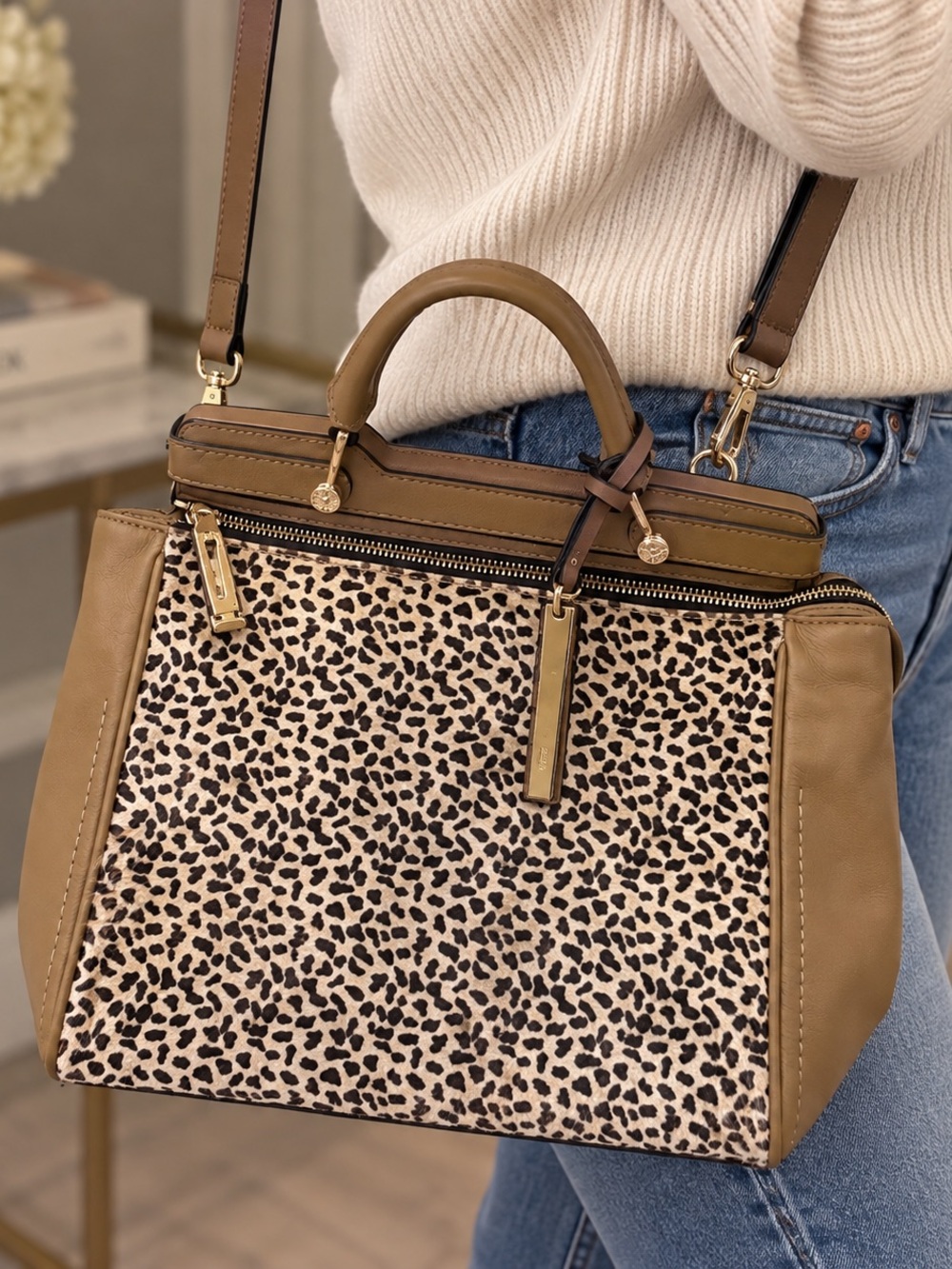 Vince Camuto Fiona Leopard Print Crossbody Satchel